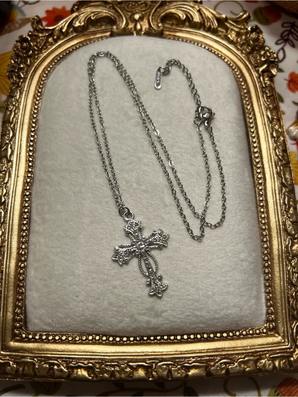 Sterling-Style Silver Cross Pendant Necklace with CZ Detailing